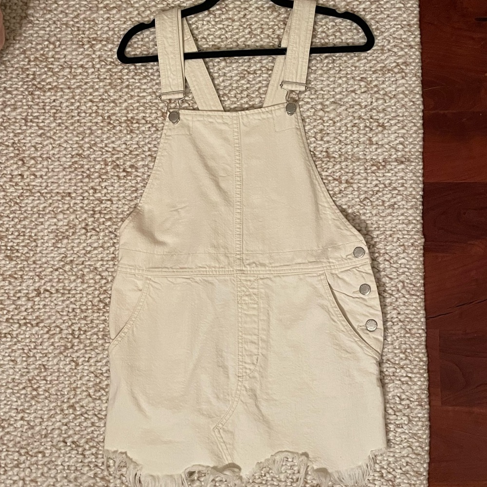 Free People Cream Short Overalls Lightweight Cotton